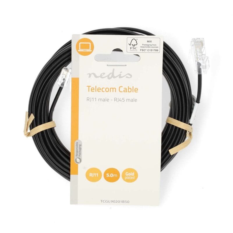 NEDIS TCGP90200BK50 TELECOM CABLE RJ11 MALE - RJ11 MALE 5M BLACK - Image 2